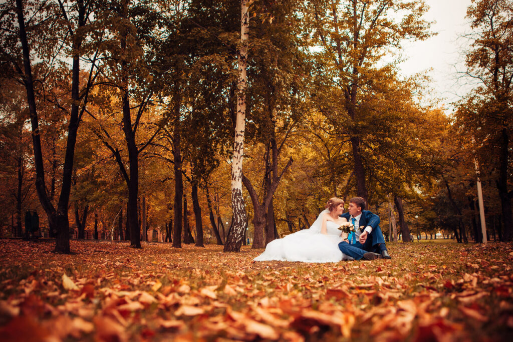 A couple enjoying their fall wedding in Central Texas. 